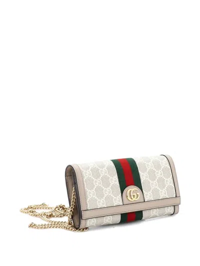 Pre-owned Gucci Ophidia Wallet On Chain Gg Coated Canvas With Leather Clutch Bag In Neutral