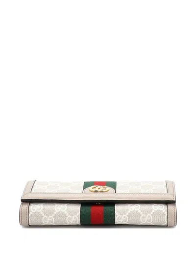 Pre-owned Gucci Ophidia Wallet On Chain Gg Coated Canvas With Leather Clutch Bag In Neutral