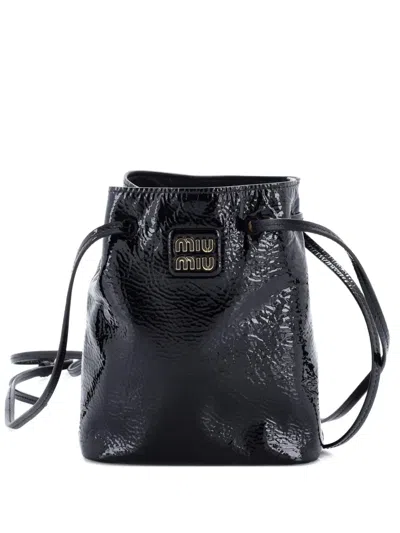 Pre-owned Miu Miu Aviator Patent Mini Bucket Bag In Black