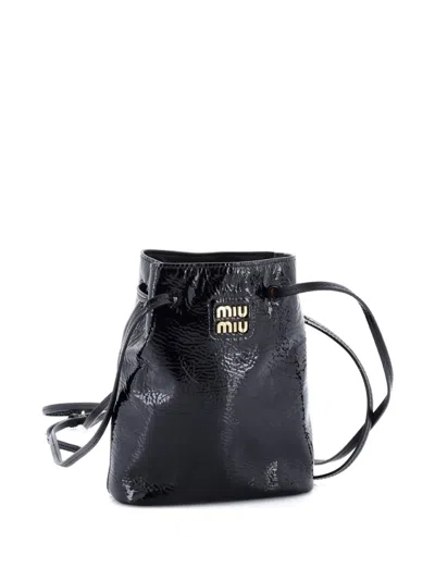 Pre-owned Miu Miu Aviator Patent Mini Bucket Bag In Black