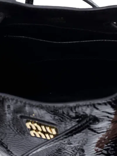 Pre-owned Miu Miu Aviator Patent Mini Bucket Bag In Black