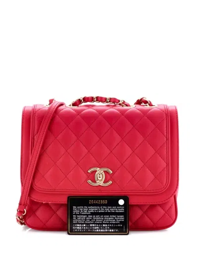 Pre-owned Chanel Lovely Day Square Flap Bag Quilted Lambskin Medium Crossbody Bag In Pink