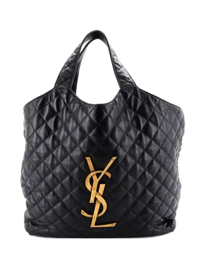Pre-owned Saint Laurent Icare Shopping Quilted Leather Maxi Tote Bag In Black