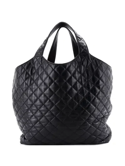 Pre-owned Saint Laurent Icare Shopping Quilted Leather Maxi Tote Bag In Black