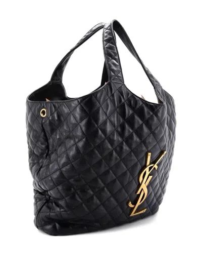 Pre-owned Saint Laurent Icare Shopping Quilted Leather Maxi Tote Bag In Black