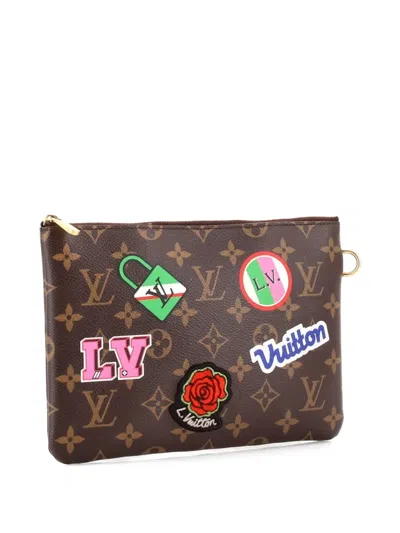 Pre-owned Louis Vuitton City Pouch Limited Edition Patches Monogram Canvas Clutch Bag In Brown