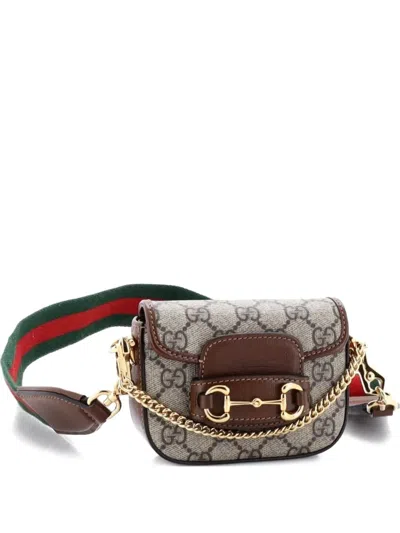 Pre-owned Gucci Horsebit 1955 Flap Wallet With Strap Gg Coated Canvas Crossbody Bag In Brown