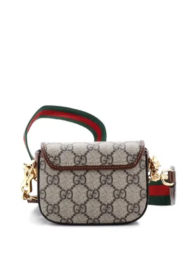 Pre-owned Gucci Horsebit 1955 Flap Wallet With Strap Gg Coated Canvas Crossbody Bag In Brown