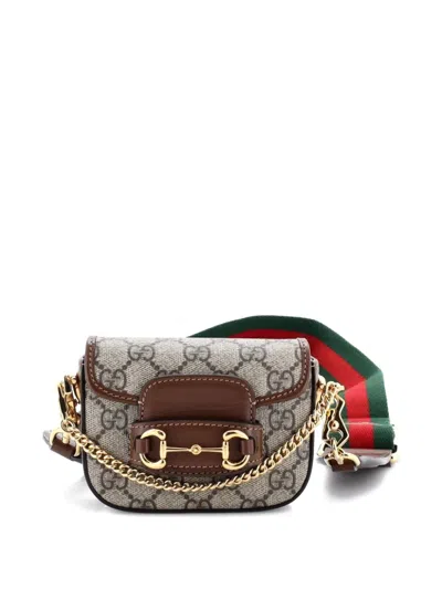 Pre-owned Gucci Horsebit 1955 Flap Wallet With Strap Gg Coated Canvas Crossbody Bag In Brown