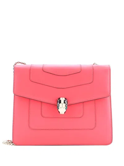 Pre-owned Bvlgari Serpenti Forever Square Leather Medium Shoulder Bag In Pink