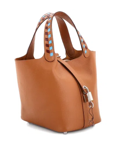 Pre-owned Hermes Picotin Lock Bag Tressage Epsom Pm Bucket Bag In Blue