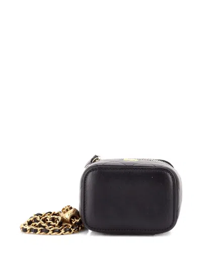 Pre-owned Chanel Pearl Crush Vanity Case With Chain Quilted Lambskin Mini Clutch Bag In Black