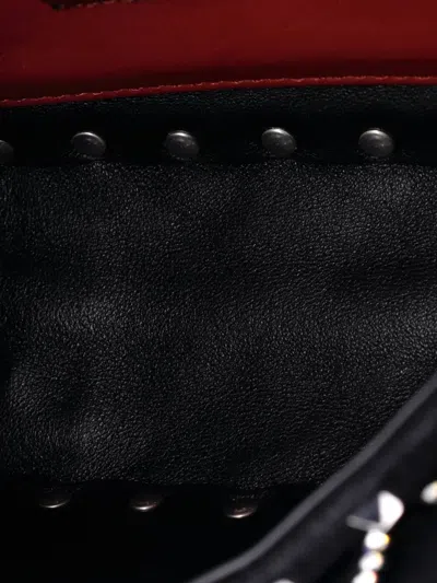 Pre-owned Valentino Garavani Rockstud Spike Flap Bag Crystal Embellished Quilted Velvet Small Shoulder Bag In Black