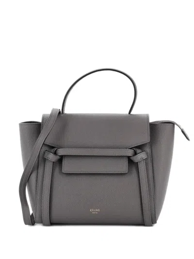 Pre-owned Celine Belt Bag Textured Leather Nano Shoulder Bag In Gray