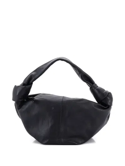 Pre-owned Bottega Veneta Double Knot Leather Mini Hobo Bag In Black