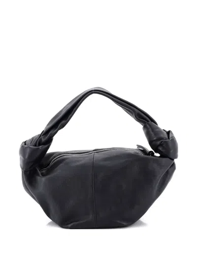 Pre-owned Bottega Veneta Double Knot Leather Mini Hobo Bag In Black