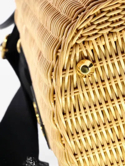 Pre-owned Prada Convertible Basket Bag Wicker With Canvas Small Bucket Bag In Black