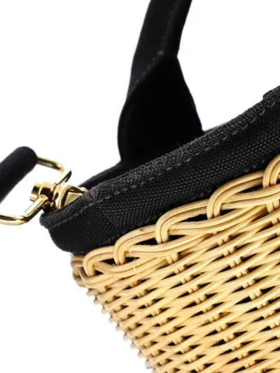 Pre-owned Prada Convertible Basket Bag Wicker With Canvas Small Bucket Bag In Black