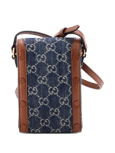 Pre-owned Gucci Horsebit 1955 Gg Denim Mini Crossbody Bag In Blue