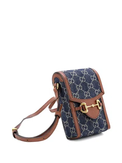 Pre-owned Gucci Horsebit 1955 Gg Denim Mini Crossbody Bag In Blue