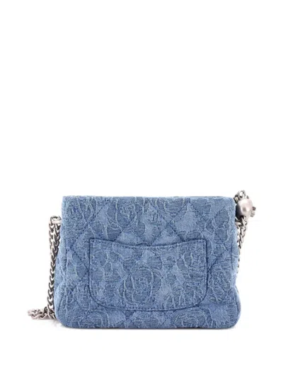 Pre-owned Chanel Sweet Heart Chain Crossbody Bag Quilted Camellia Denim Mini Shoulder Bag In Blue