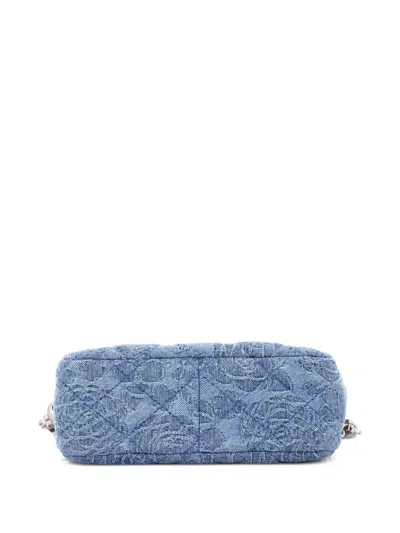 Pre-owned Chanel Sweet Heart Chain Crossbody Bag Quilted Camellia Denim Mini Shoulder Bag In Blue