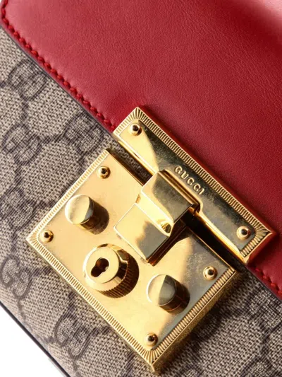 Pre-owned Gucci Padlock Shoulder Bag Gg Coated Canvas And Leather Small Crossbody Bag In Brown