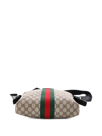 Pre-owned Gucci Web Messenger Bag Gg Coated Canvas Medium Crossbody Bag In Brown