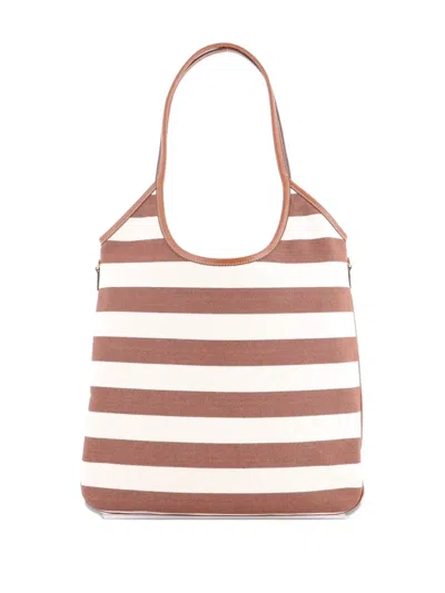 Pre-owned Miu Miu Ivy Hobo Bag Striped Canvas Tall Tote Bag In Brown
