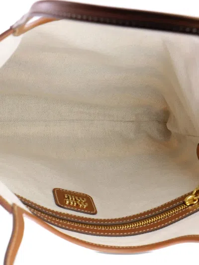 Pre-owned Miu Miu Ivy Hobo Bag Striped Canvas Tall Tote Bag In Brown