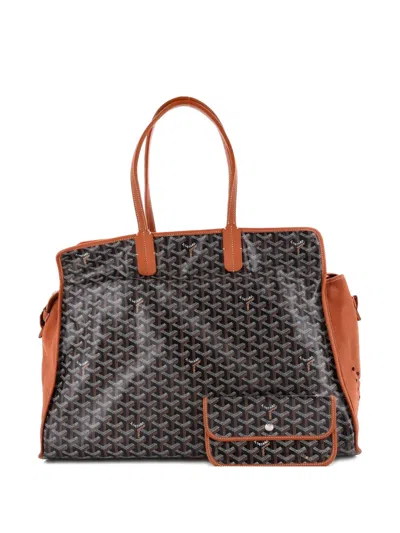 Pre-owned Goyard Hardy Pet Carrier Coated Canvas Gm Shoulder Bag In Brown