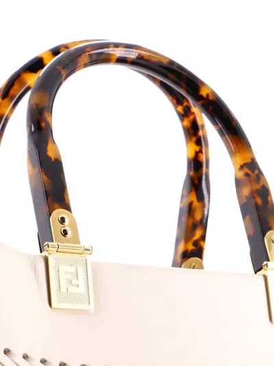 Pre-owned Fendi Sunshine Shopper Whipstitch Leather Medium Tote Bag In Neutral