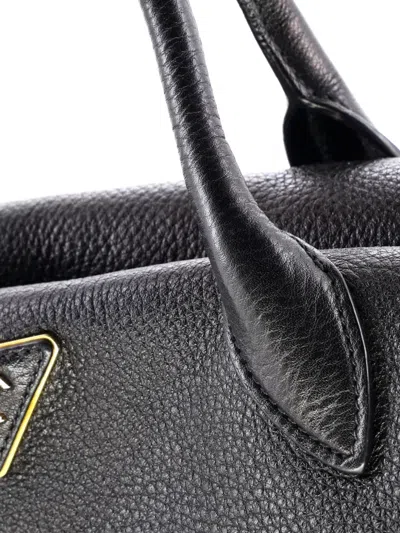 Pre-owned Prada Convertible Top Handle Satchel Vitello Daino Medium Shoulder Bag In Black
