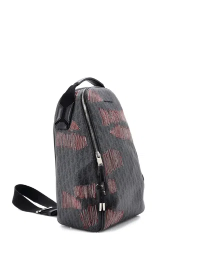 Pre-owned Dior Sling Stitched Darklight Coated Canvas Backpack In Black