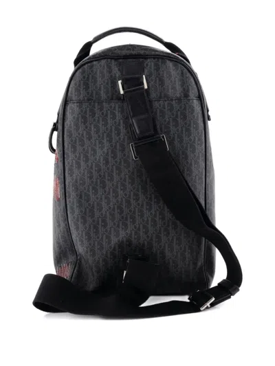 Pre-owned Dior Sling Stitched Darklight Coated Canvas Backpack In Black