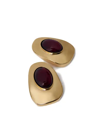 Saint Laurent Hammered Cabochon-setting Earrings In Gold