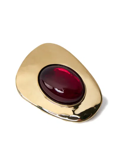 Saint Laurent Hammered Cabochon-setting Earrings In Gold