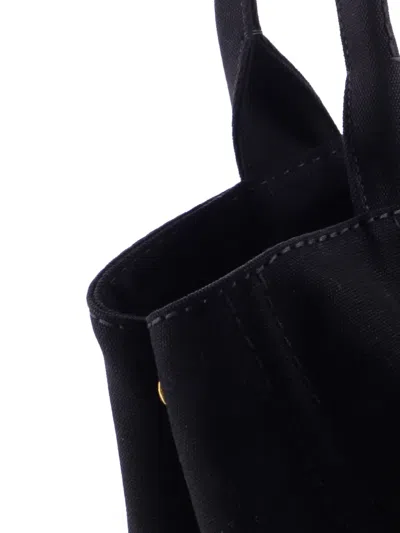 Pre-owned Prada Canapa Convertible Canvas Medium Tote Bag In Black