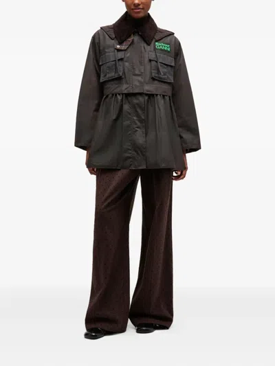 Ganni X Barbour Tartan Peplum Jacket In Brown