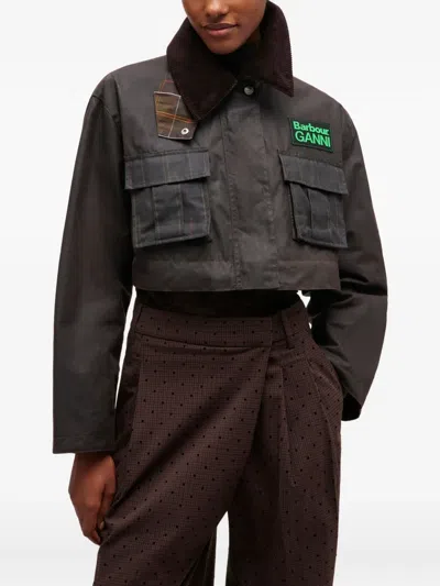 Ganni X Barbour Tartan Peplum Jacket In Brown