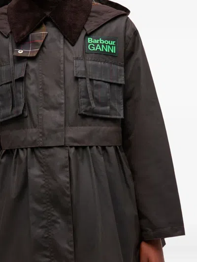 Ganni X Barbour Tartan Peplum Jacket In Brown