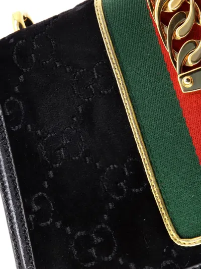 Pre-owned Gucci Sylvie Shoulder Bag Gg Velvet Small Crossbody Bag In Black