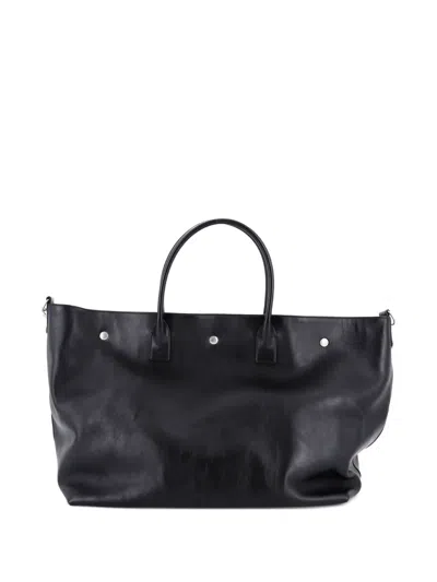 Pre-owned Saint Laurent Rive Gauche Shopper Embossed Leather Maxi Tote Bag In Black