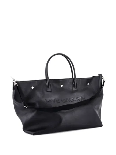 Pre-owned Saint Laurent Rive Gauche Shopper Embossed Leather Maxi Tote Bag In Black
