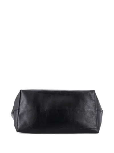Pre-owned Saint Laurent Rive Gauche Shopper Embossed Leather Maxi Tote Bag In Black
