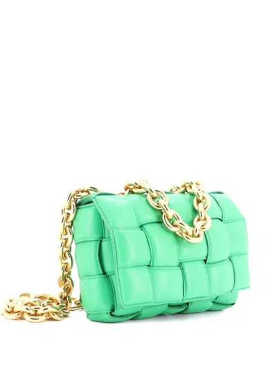 Pre-owned Bottega Veneta Cassette Chain Padded Maxi Intrecciato Leather Crossbody Bag In Green