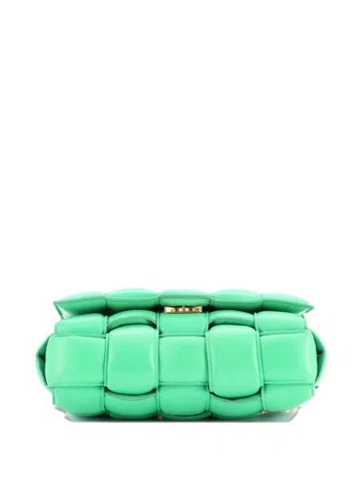 Pre-owned Bottega Veneta Cassette Chain Padded Maxi Intrecciato Leather Crossbody Bag In Green
