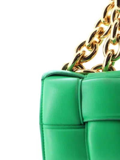 Pre-owned Bottega Veneta Cassette Chain Padded Maxi Intrecciato Leather Crossbody Bag In Green
