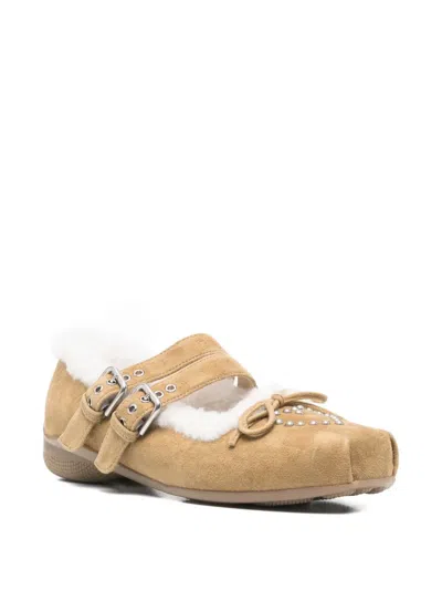 皮毛一体心形铆钉芭蕾平底鞋