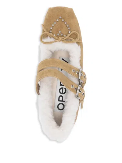 皮毛一体心形铆钉芭蕾平底鞋